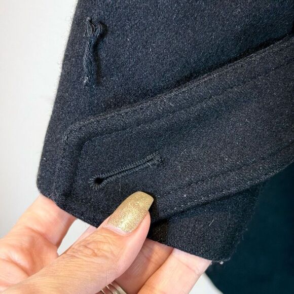 Vintage COOGI Black Wool Blend Mid Length Gold Button Pea Coat Women's Medium - Picture 3 of 13